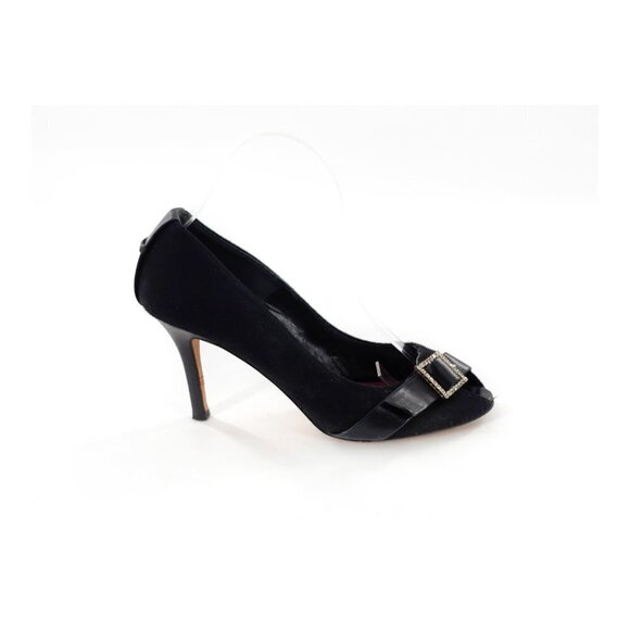 KATE SPADE Black Rhinestone Buckle Peep Toe Pumps Heels - Picture 4 of 13